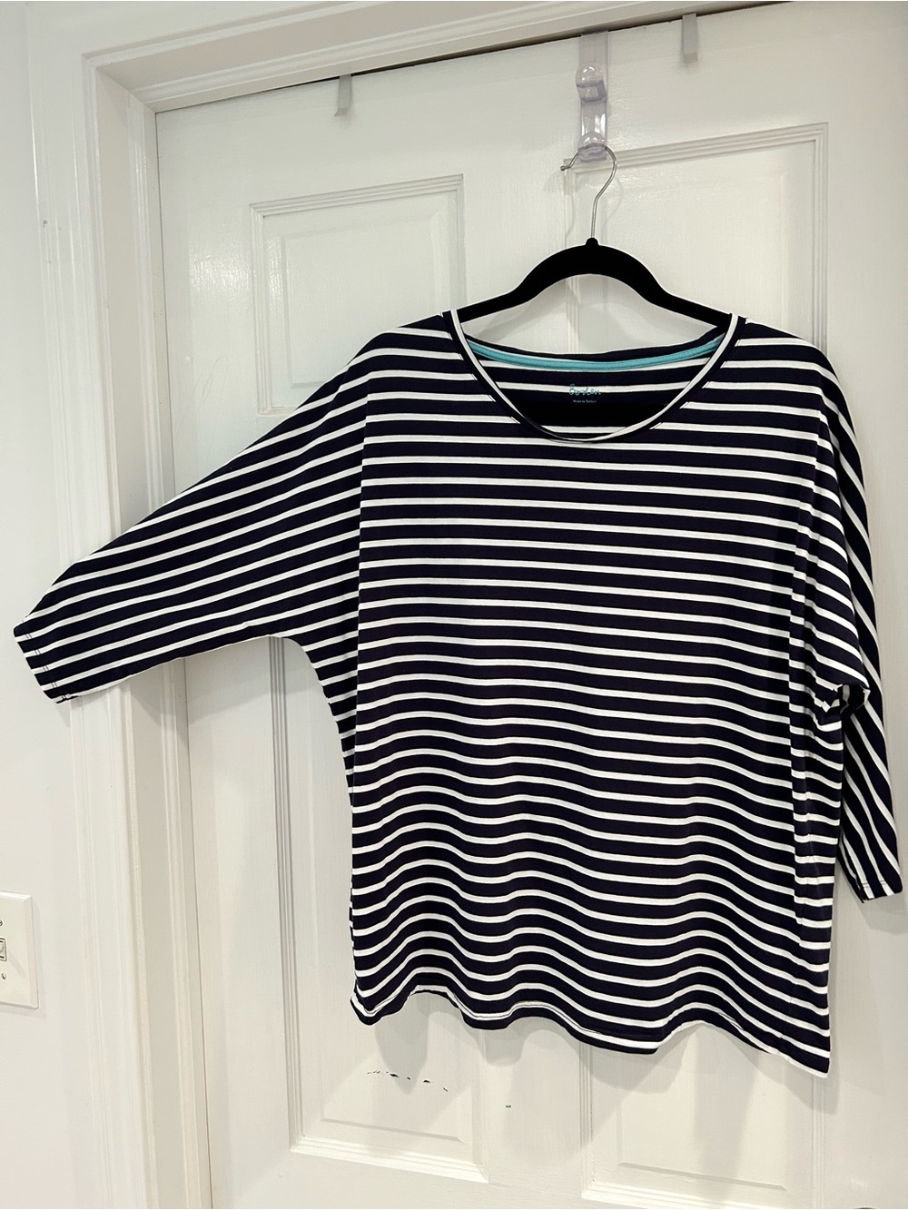 Boden US 14 navy white stripe scoop neck 3/4 dolman sleeve top
